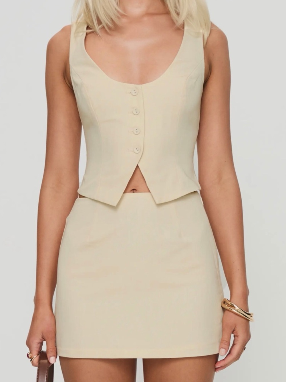 Princess Polly Cream Sleeveless Blouse